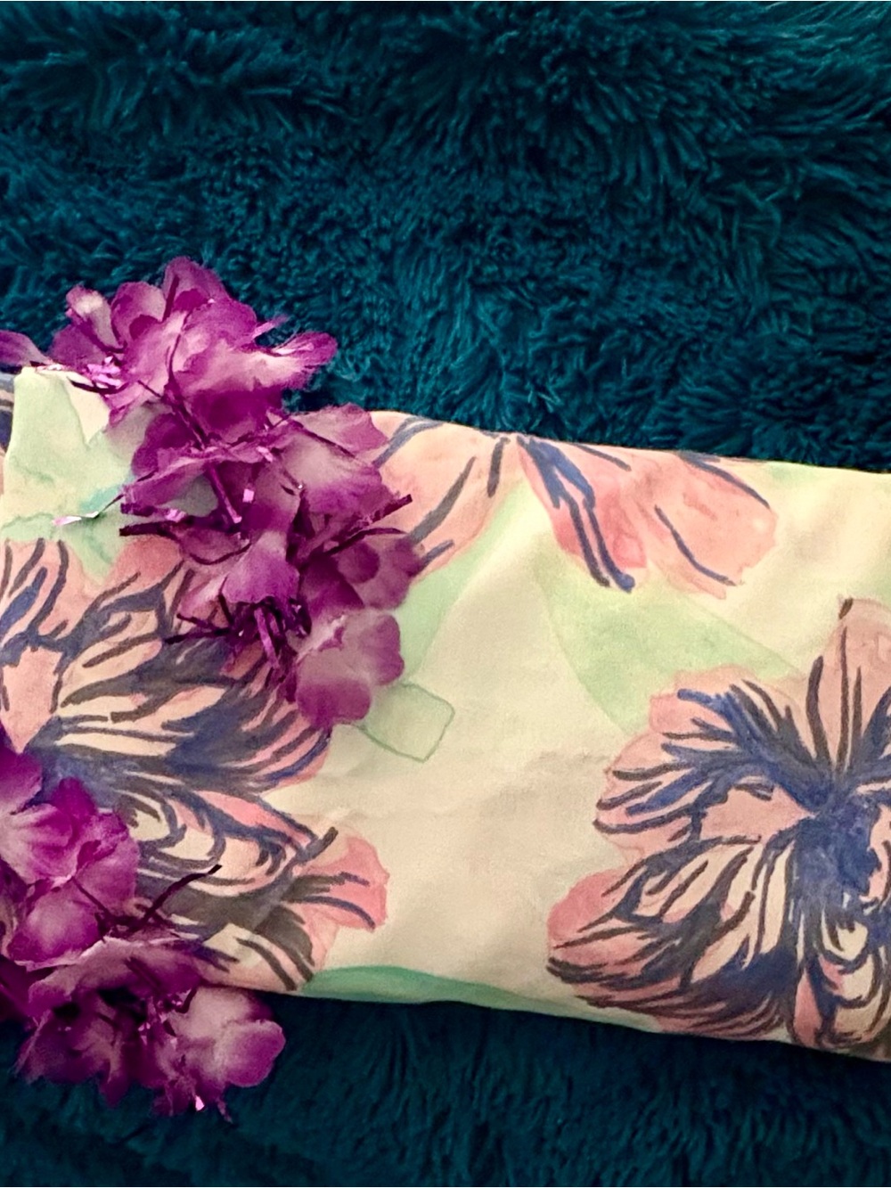NWOT Floral Fun Tropical Print Pastel Pink, Mint & Navy Queen Premium Bed Sheet